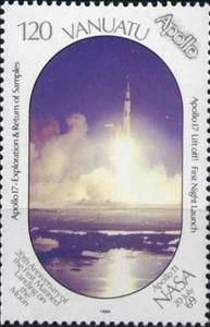 Stamp, Saturn V Rocket ready for Take Off, Vanuatu,  , Rockets