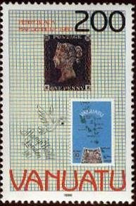 Stamps Great Britain No. 1 + Vanuatu No. 562