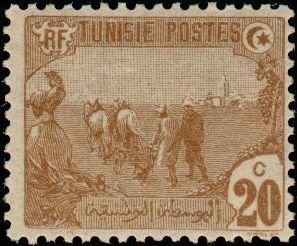 Stamp, Farmer, Tunisia,  , Mammals, Horses, Agriculture, Animals (Fauna), Agricultural Machinery