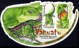 Souvenir Sheet, Fiji Banded Iguana (Brachylophus fasciatus), Vanuatu,  , Reptiles