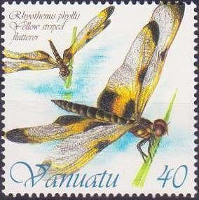 Stamp, Yellow-striped Flutterer (Rhyothemis phyllis), Vanuatu,  , Insects, Dragonflies