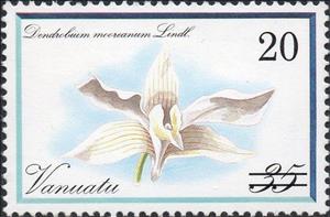 Stamp, Former Issue with Overprint of the New Value, Vanuatu,  , Flowers, Orchids