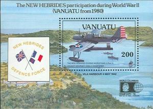 Souvenir Sheet, Vought-Sikorsky OS2U-3 Kingfisher, Vanuatu,  , Second World War, Aviation, Air Forces, Navies, Aircrafts