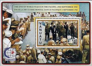 Souvenir Sheet, Signing of the Japanese Surrender on the American Battleship, Vanuatu,  , Second World War