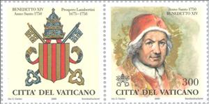 Stamp, Pope Benedikt XIV(1675-1758.reg from 1740), Vatican City,  , Popes