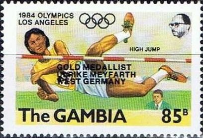 Stamp, High Jump, Overprinted, Gambia,  , Olympic Games, High Jump
