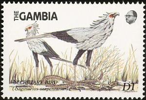 Stamp, Secretarybird (Sagittarius serpentarius), Gambia,  , Birds, Animals (Fauna)