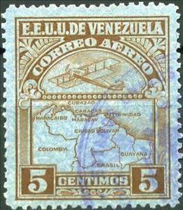 Stamp, Map of Venezuela, Second Series, Venezuela,  