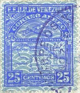 Stamp, Map of Venezuela, Second Series, Venezuela,  