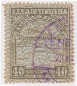 Stamp, Map of Venezuela, Second Series, Venezuela,  