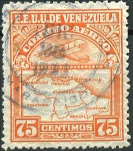Stamp, Map of Venezuela, Second Series, Venezuela,  