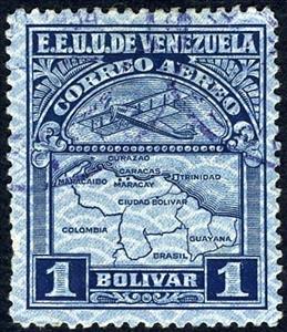 Stamp, Map of Venezuela, Second Series, Venezuela,  