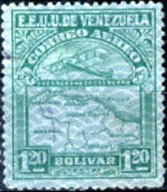Stamp, Map of Venezuela, Second Series, Venezuela,  