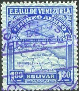 Stamp, Map of Venezuela, Second Series, Venezuela,  