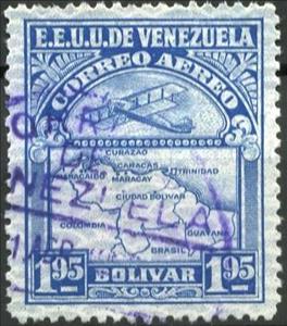 Stamp, Map of Venezuela, Second Series, Venezuela,  