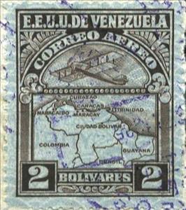 Stamp, Map of Venezuela, Second Series, Venezuela,  