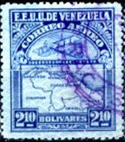 Stamp, Map of Venezuela, Second Series, Venezuela,  