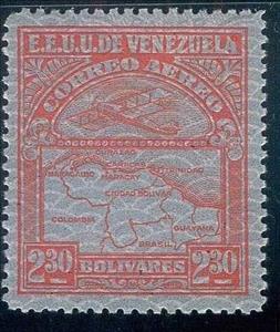 Stamp, Map of Venezuela, Second Series, Venezuela,  