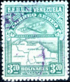 Stamp, Map of Venezuela, Second Series, Venezuela,  