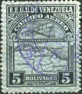 Stamp, Map of Venezuela, Second Series, Venezuela,  
