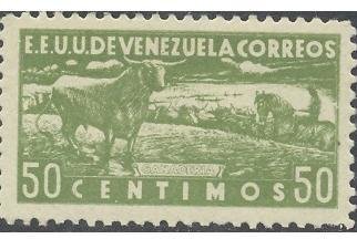 Stamp, Cattle (Bos primigenius taurus), Horse with Rider, Venezuela,  