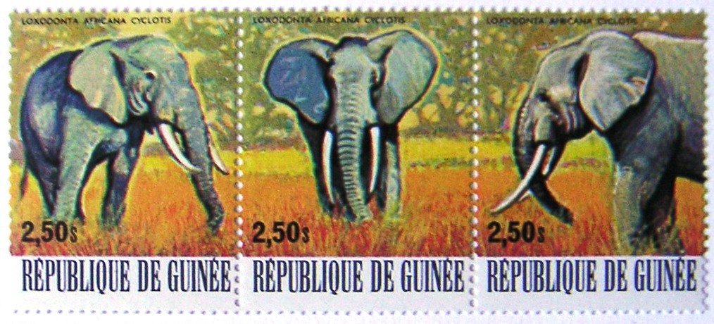 African Elephant (Loxodonta africana) - Stripe of 3 Stamps