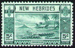 Lopevi Island and Kopra Canoe with Volcano - New HEBRIDES