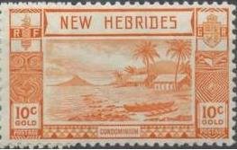 Lopevi Island and Kopra Canoe with Volcano - New HEBRIDES