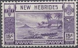 Lopevi Island and Kopra Canoe with Volcano - New HEBRIDES