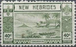 Lopevi Island and Kopra Canoe with Volcano - New HEBRIDES