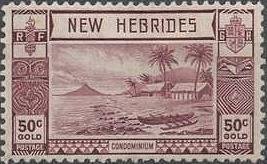 Lopevi Island and Kopra Canoe with Volcano - New HEBRIDES