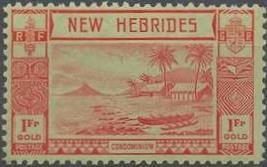 Lopevi Island and Kopra Canoe with Volcano - New HEBRIDES