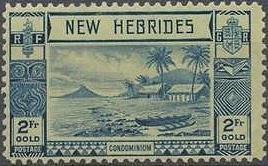 Lopevi Island and Kopra Canoe with Volcano - New HEBRIDES