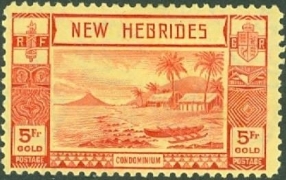 Lopevi Island and Kopra Canoe with Volcano - New HEBRIDES