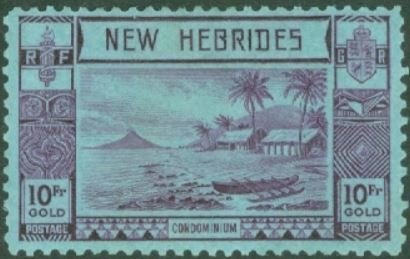 Lopevi Island and Kopra Canoe with Volcano - New HEBRIDES