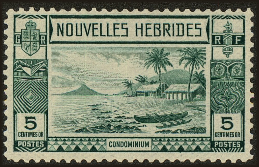 Lopevi Island and Kopra Canoe with Volcano - New HEBRIDES
