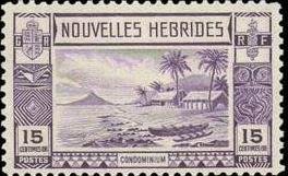 Lopevi Island and Kopra Canoe with Volcano - New HEBRIDES