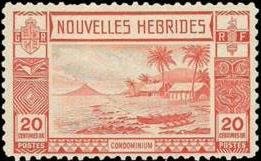 Lopevi Island and Kopra Canoe with Volcano - New HEBRIDES