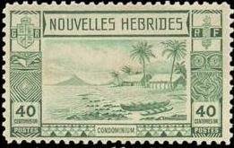 Lopevi Island and Kopra Canoe with Volcano - New HEBRIDES