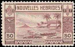 Lopevi Island and Kopra Canoe with Volcano - New HEBRIDES