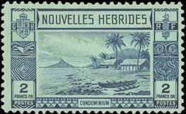 Lopevi Island and Kopra Canoe with Volcano - New HEBRIDES