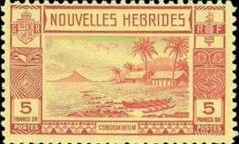 Lopevi Island and Kopra Canoe with Volcano - New HEBRIDES
