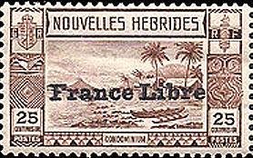 Stamp, As No. 114 with Imprint "FRANCE LIBRE" - New HEBRIDES, Vanuatu,  , Landscapes