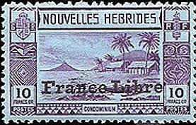 Stamp, As No. 121 with Imprint "FRANCE LIBRE" - New HEBRIDES, Vanuatu,  , Landscapes