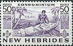 Stamp, Native in carving a Totem Pole - New HEBRIDES, Vanuatu,  