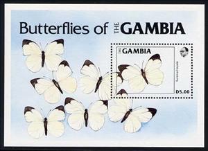 Souvenir Sheet, Marsh Grass Yellow (Eurema hapale), Gambia,  , Butterflies