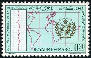 Stamp, World day of meteorology, Morocco,  , Maps, Meteorology