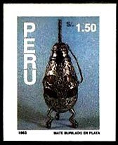 Stamp, Engraved silver container, Peru,  