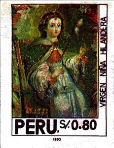 Stamp, Virgin with a Spindle, by Urbina, Peru,  , Paintings, Religion