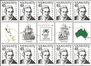 Mini Sheet, 10 x James Cook + 5 Decoration Fields, Vanuatu,  , Navigators